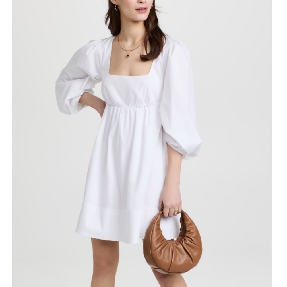 NWOT Staud Babydoll Sophie Poplin Square Puffed Sleeve Mini Dress White Cotton